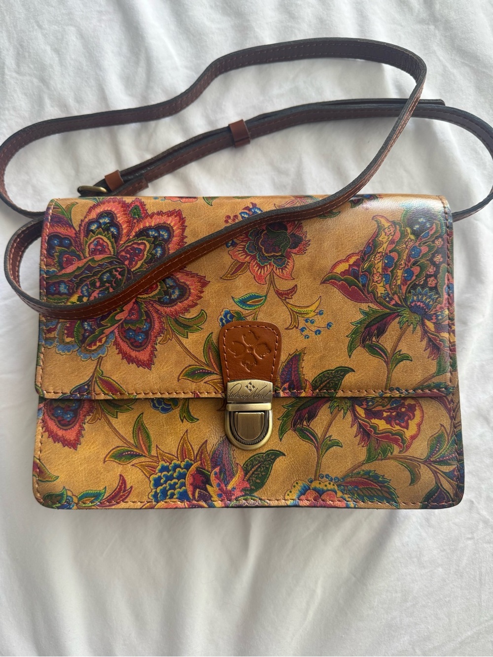 Patricia Nash Leather Floral Crossbody Bag - Tan Floral Pattern